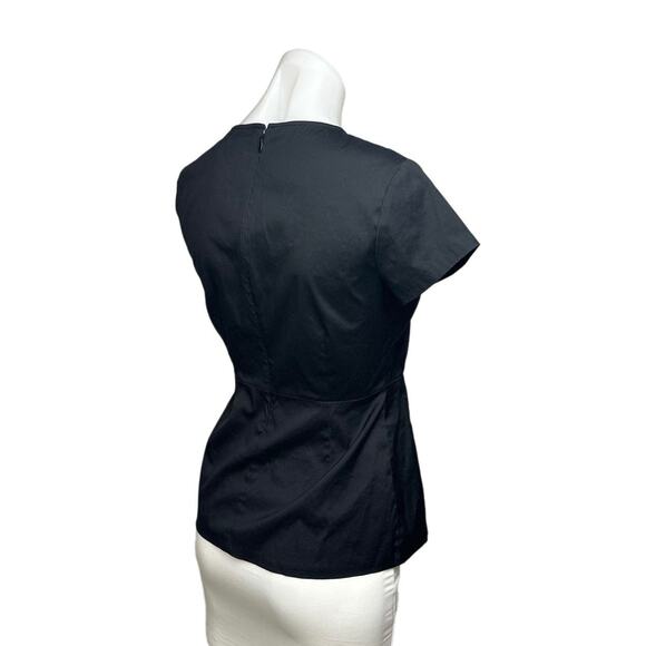 Theory Carrian H Women’s Black Short Sleeve Cotton Peplum Zip Blouse Top Sz XSP - Picture 4 of 9